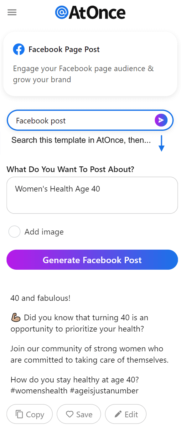 AtOnce AI Facebook post generator